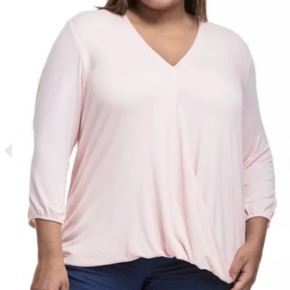 Just My Size Maria Gabrielle Women’s 3/4 Sleeve Wrap Pink Top Size 3X NWT - Picture 1 of 6